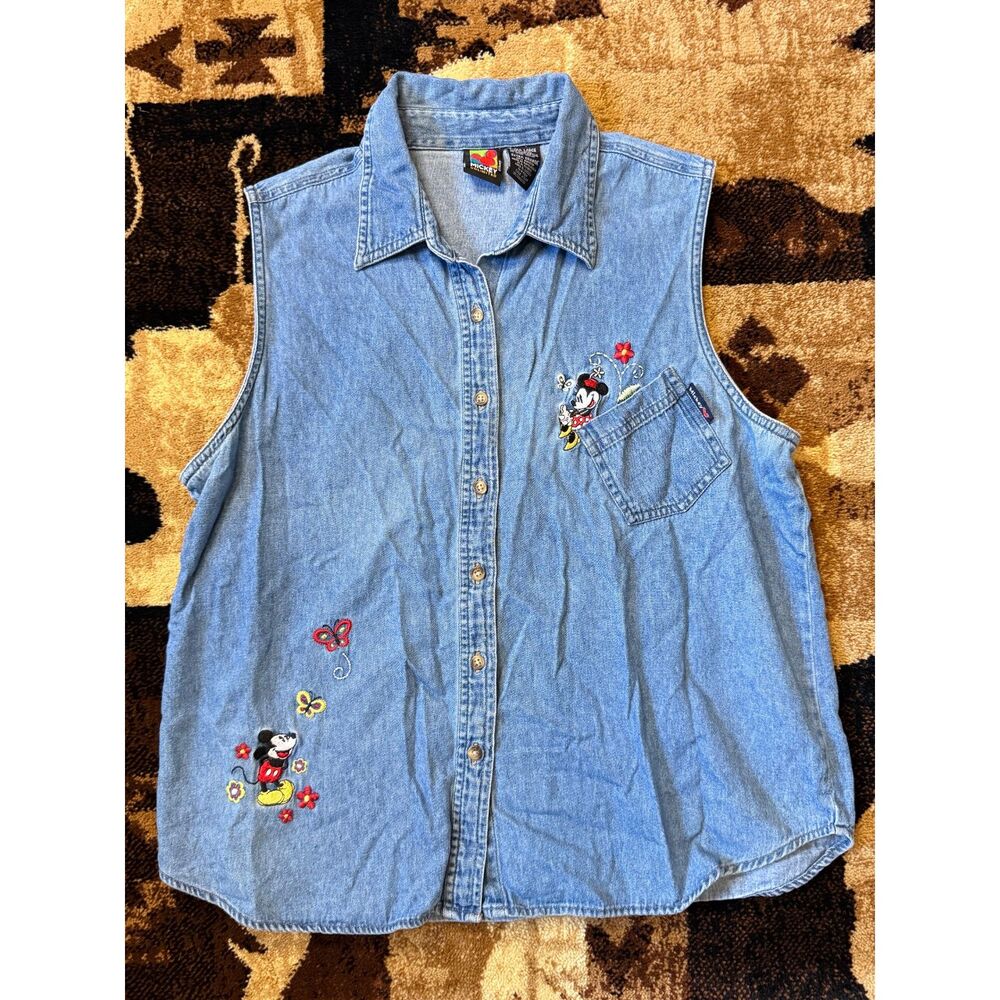 Mickey Unlimited Disney Denim Shirt XL Embroidered Mickey Minnie Mouse